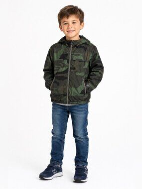 Gap Kids Green Camo Lined Windbreaker Zip Up Jacket Hood Boys Size Medium Spring